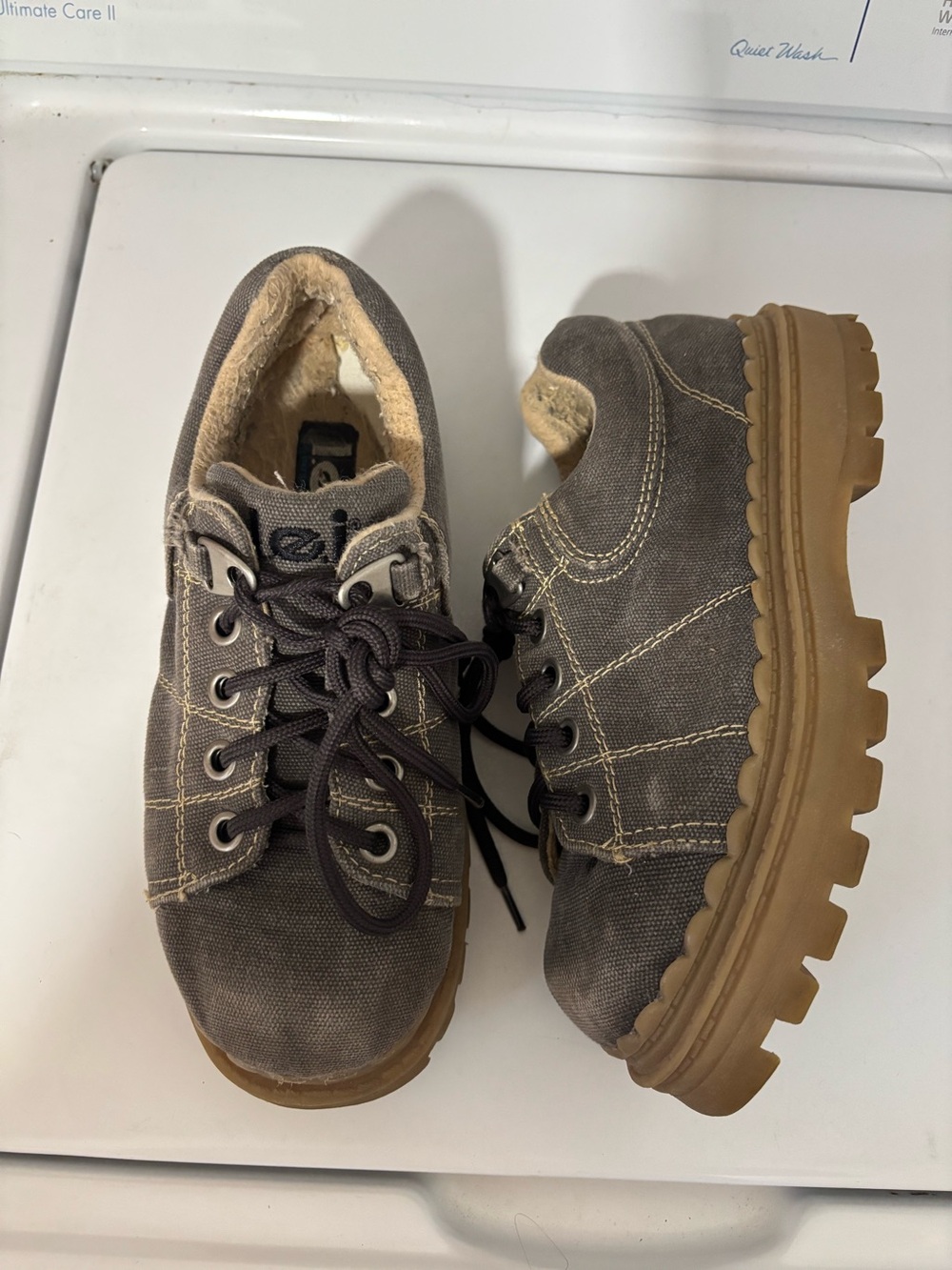Vintage 90’s Y2K L.E.I. Gray Canvas Chunky Platform Oxfords Shoes Combat size 8